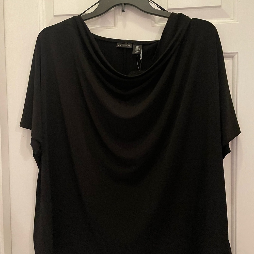 Tahari Drape Neck Blouse in Classic Black